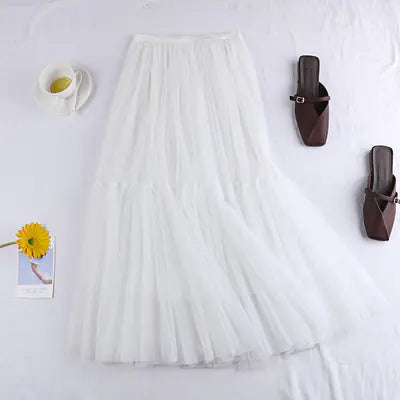 Versatile Mid-Length Solid Color Tulle Skirt