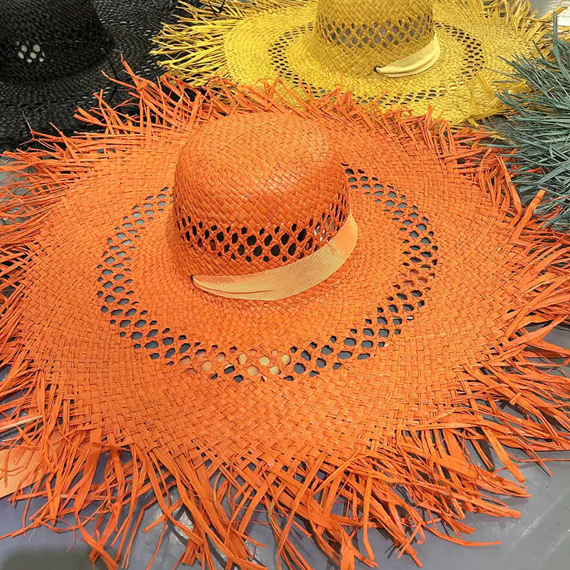 Colorful Tassel Big Brim Raffia Sunshade Hat