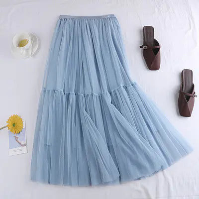 Versatile Mid-Length Solid Color Tulle Skirt