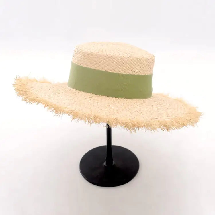 Women's Raffia Frayed Flat Big Brim Hat