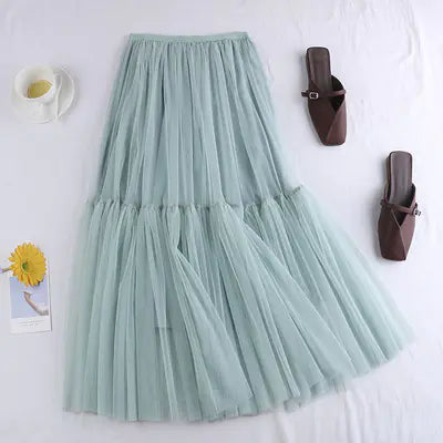 Versatile Mid-Length Solid Color Tulle Skirt