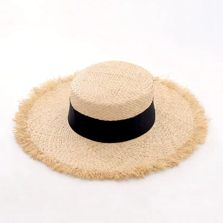 Women's Raffia Frayed Flat Big Brim Hat