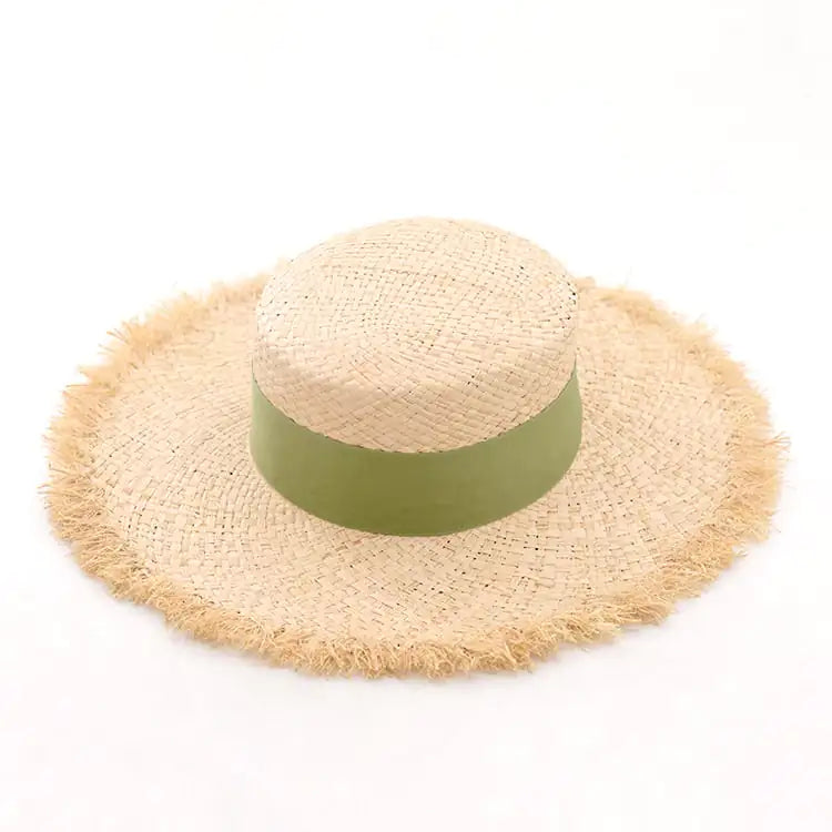 Women's Raffia Frayed Flat Big Brim Hat