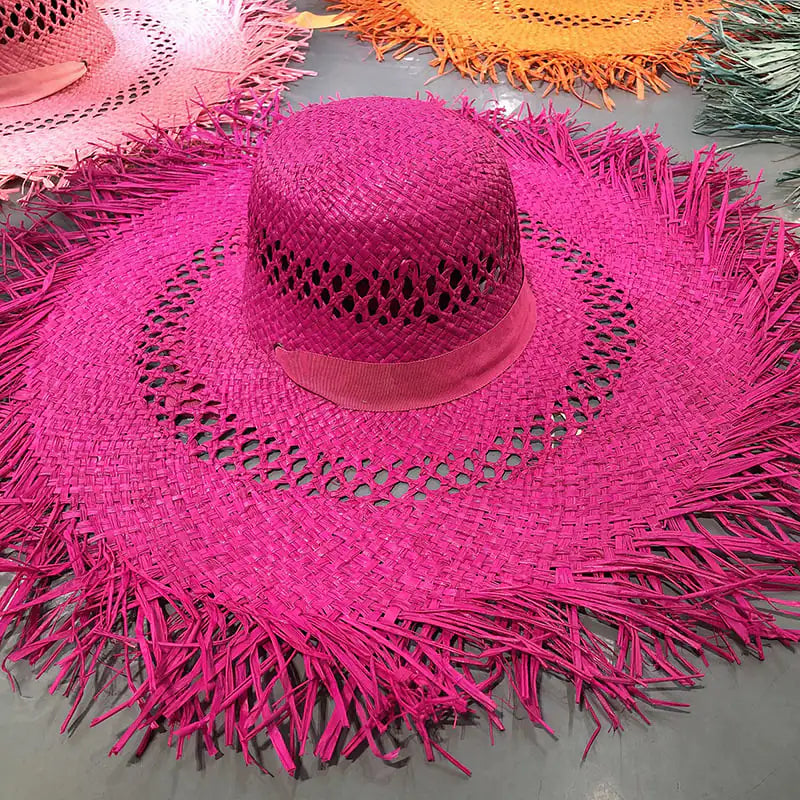 Colorful Tassel Big Brim Raffia Sunshade Hat