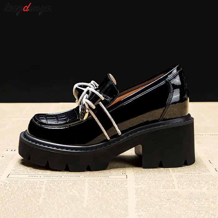 Retro Mary Jane Platform Shoes for Women in Black Leather