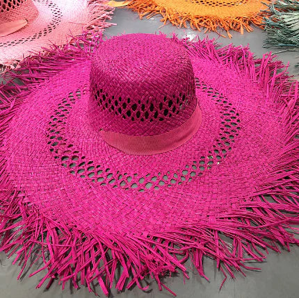 Colorful Tassel Big Brim Raffia Sunshade Hat