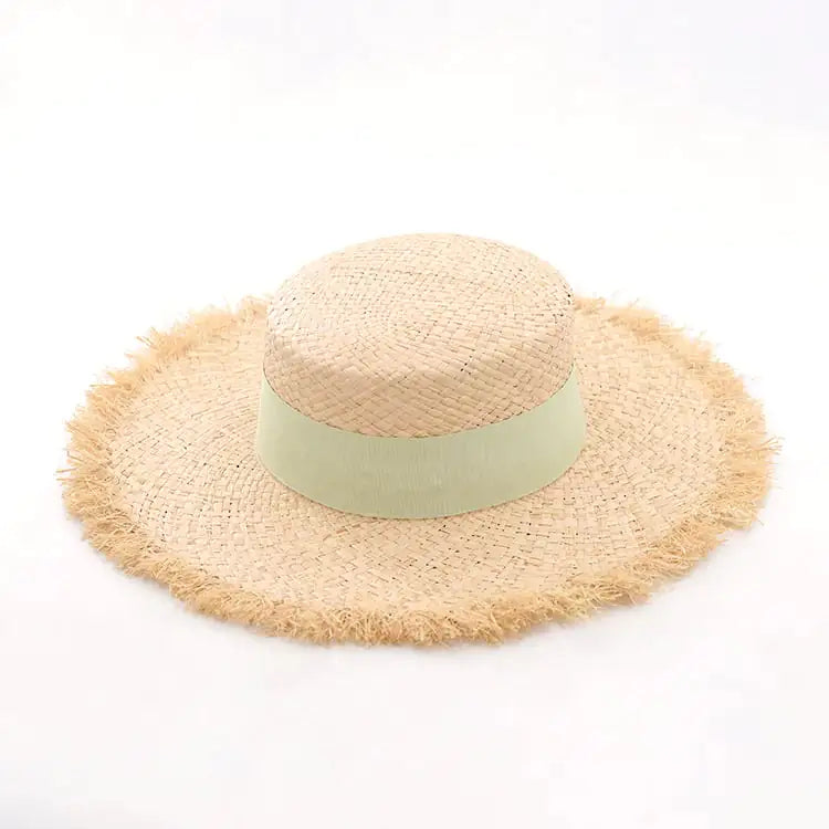 Women's Raffia Frayed Flat Big Brim Hat