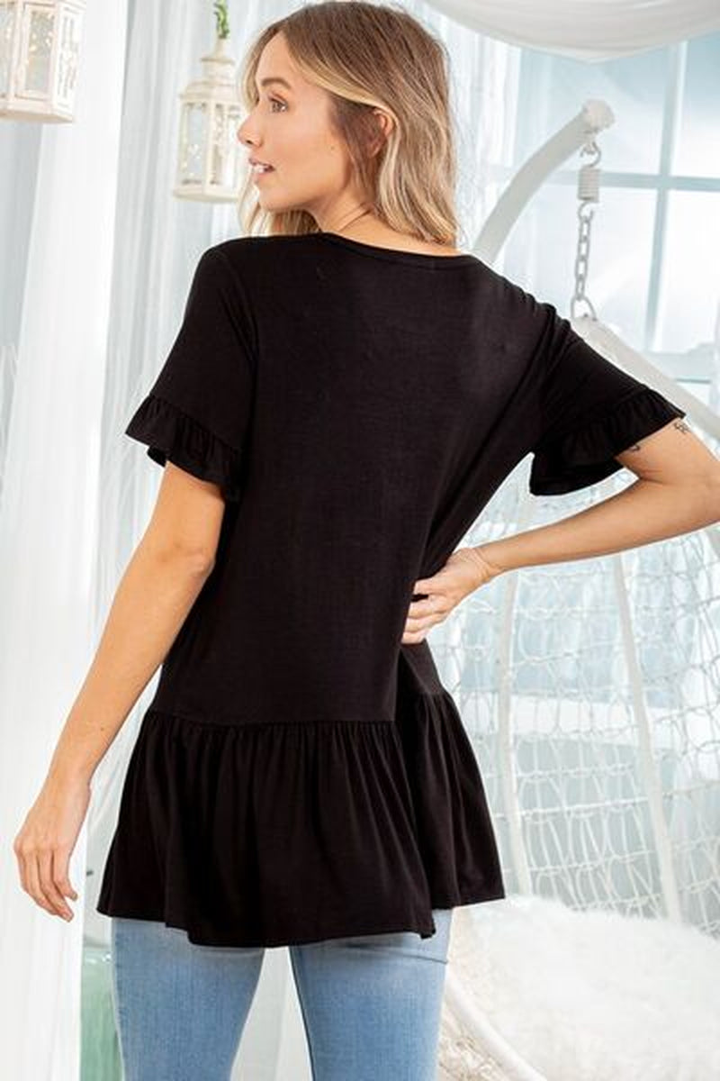 Heimish Full Size Ruffled V-Neck Short Sleeve Blouse plus Size