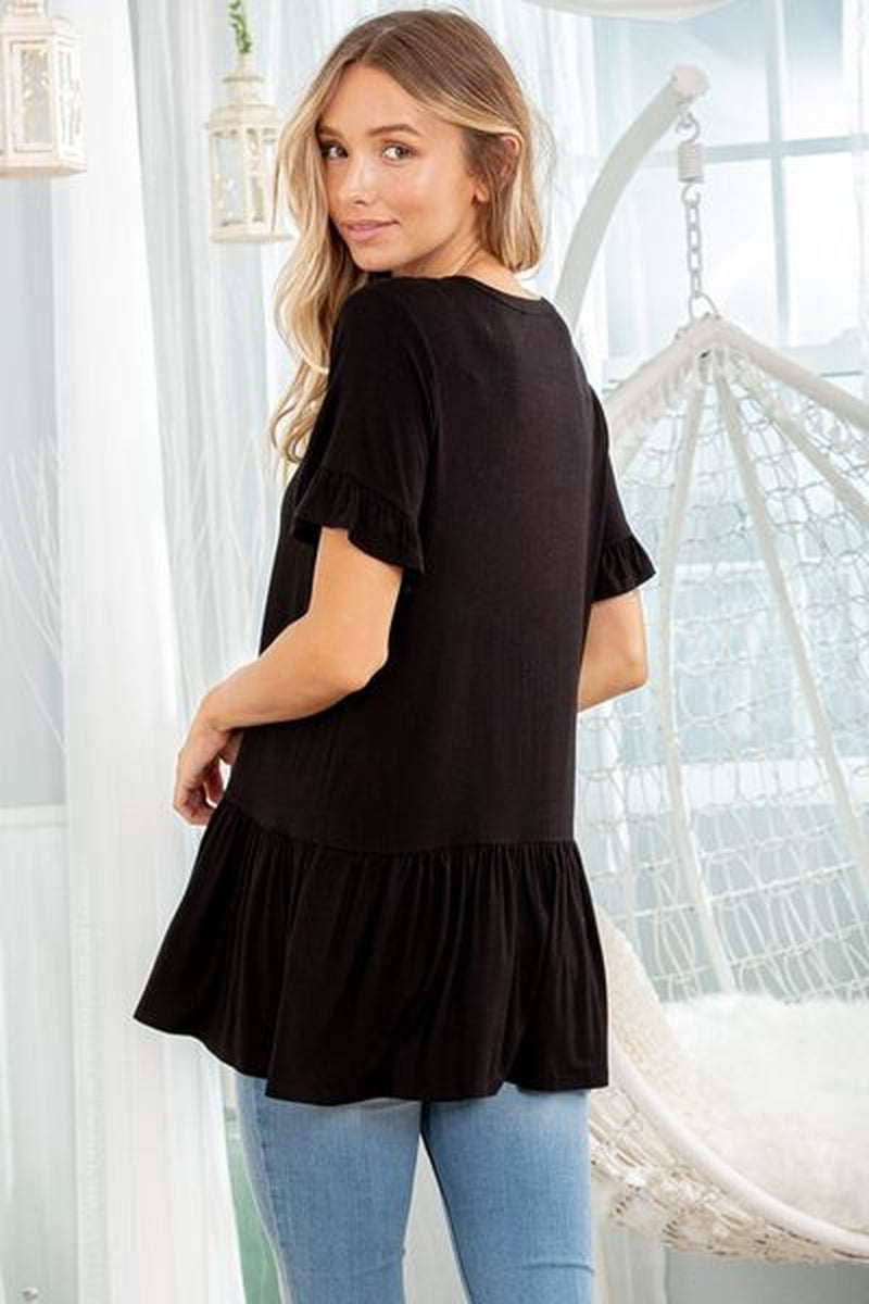 Heimish Full Size Ruffled V-Neck Short Sleeve Blouse plus Size