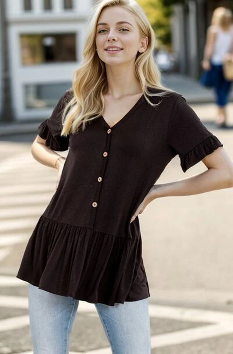 Heimish Full Size Ruffled V-Neck Short Sleeve Blouse plus Size