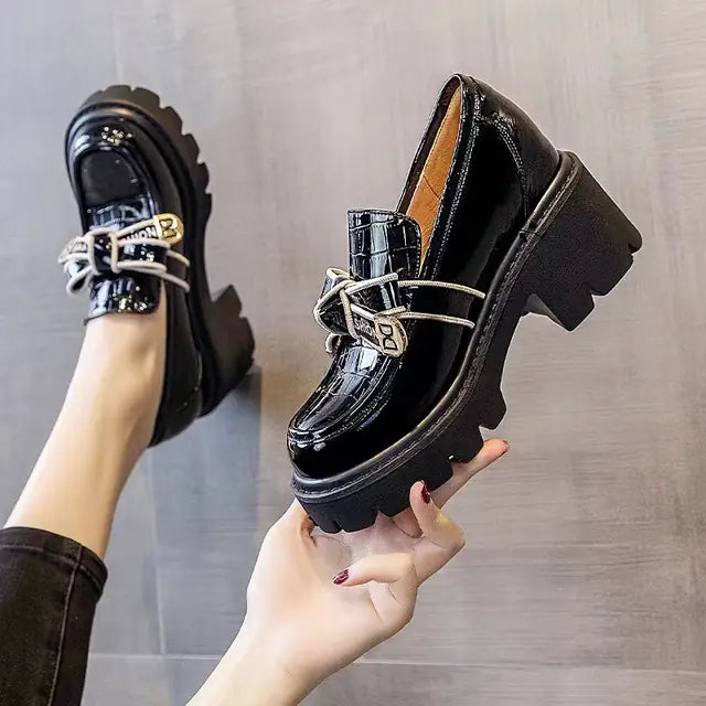 Retro Mary Jane Platform Shoes for Women in Black Leather
