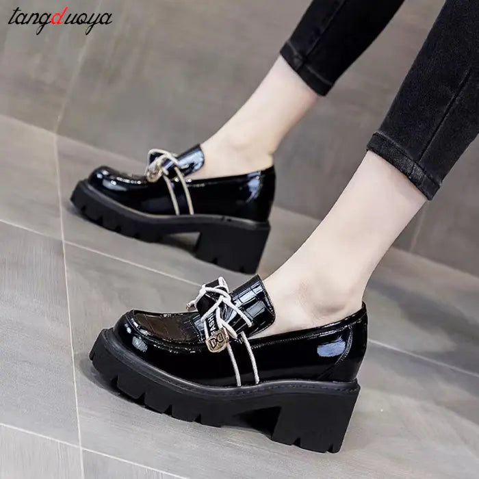 Retro Mary Jane Platform Shoes for Women in Black Leather