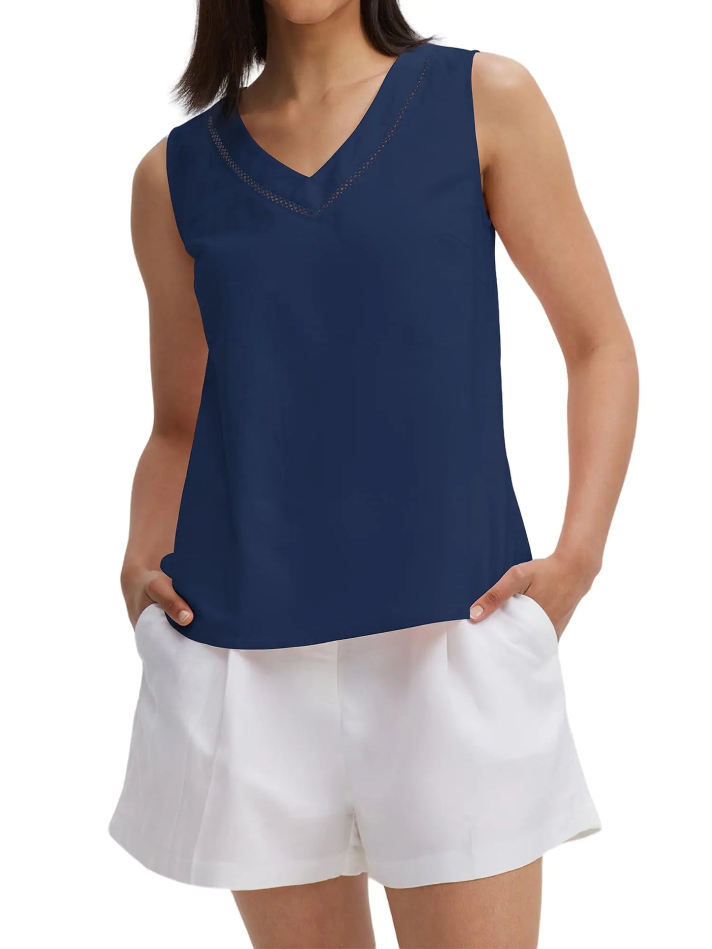 M T 4 YOU Womens Cotton Linen Tank Tops V Neck Sleeveless Summer Shirts Loose Casual Work Tops Blouses